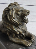 Load image into Gallery viewer, Antoine Barye Recumbent Guardian Lion – Classic Bronze Sculpture on Marble Base