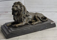 Load image into Gallery viewer, Antoine Barye Recumbent Guardian Lion – Classic Bronze Sculpture on Marble Base