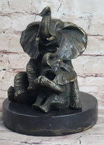 Bronze Sculpture Laughing Mother Elephant With Baby Calf Bronze Figurine Statue Decor