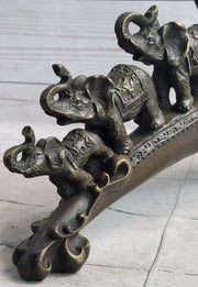 Pride of Elephants on a Bridge Bronze Metal Statue Sculpture Figures Original Art