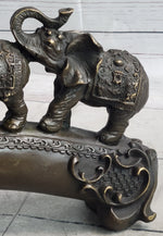 Pride of Elephants on a Bridge Bronze Metal Statue Sculpture Figures Original Art