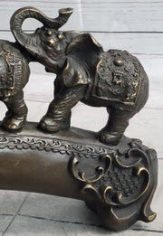 Pride of Elephants on a Bridge Bronze Metal Statue Sculpture Figures Original Art