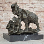 Mother Elephant & Calf Bronze Statue Sculpture Figure on Marble Base Barye