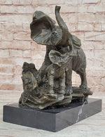 Mother Elephant & Calf Bronze Statue Sculpture Figure on Marble Base Barye