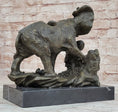 Load image into Gallery viewer, Mother Elephant & Calf Bronze Statue Sculpture Figure on Marble Base Barye