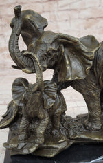 Mother Elephant & Calf Bronze Statue Sculpture Figure on Marble Base Barye
