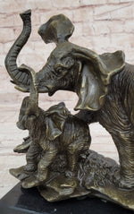 Mother Elephant & Calf Bronze Statue Sculpture Figure on Marble Base Barye