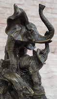 Load image into Gallery viewer, Mother Elephant & Calf Bronze Statue Sculpture Figure on Marble Base Barye