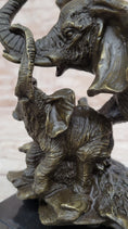 Load image into Gallery viewer, Mother Elephant & Calf Bronze Statue Sculpture Figure on Marble Base Barye