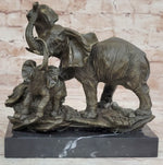 Mother Elephant & Calf Bronze Statue Sculpture Figure on Marble Base Barye