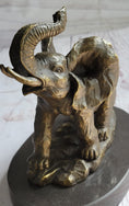 Load image into Gallery viewer, Trumpeting Elephant Trunk in the Air Bronze Metal Sculpture Statue Figure on Marble Base 7" x 8"