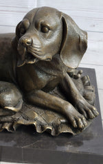 Mother Dog and 2 Puppies Bronze Sculpture Statue Pet Decor Signed Art Marble Base