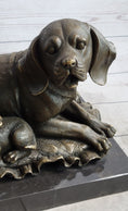 Load image into Gallery viewer, Mother Dog and 2 Puppies Bronze Sculpture Statue Pet Decor Signed Art Marble Base