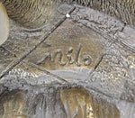 Mother Dog and 2 Puppies Bronze Sculpture Statue Pet Decor Signed Art Marble Base