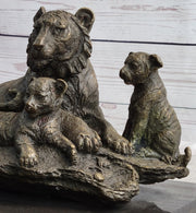 Tiger Family Cubs Asian Wildlife Bronze Sculpture Statue Figure Signed Art Marble Base