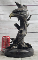 Bald Eagle Head Bust on Tree Bronze Sculpture Statue Figure Decor Signed Original on Marble Base