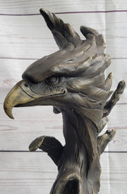 Bald Eagle Head Bust on Tree Bronze Sculpture Statue Figure Decor Signed Original on Marble Base