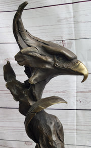 Bald Eagle Head Bust on Tree Bronze Sculpture Statue Figure Decor Signed Original on Marble Base