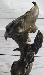 Bald Eagle Head Bust on Tree Bronze Sculpture Statue Figure Decor Signed Original on Marble Base