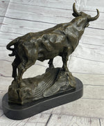 Bull Cow Cattle Farm Animal Bronze Metal Statue Sculpture on Marble Base