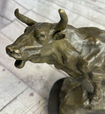 Bull Cow Cattle Farm Animal Bronze Metal Statue Sculpture on Marble Base