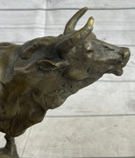 Bull Cow Cattle Farm Animal Bronze Metal Statue Sculpture on Marble Base