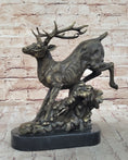 Load image into Gallery viewer, Running Deer Elk Buck Stag Caribou Reindeer Bronze Metal Sculpture Statue 11" x 10"