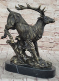 Load image into Gallery viewer, Running Deer Elk Buck Stag Caribou Reindeer Bronze Metal Sculpture Statue 11" x 10"