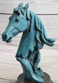 Load image into Gallery viewer, Abstract Horse Head Bust Bronze Sculpture Statue Blue Green Patina Original Art