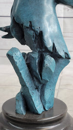 Abstract Horse Head Bust Bronze Sculpture Statue Blue Green Patina Original Art