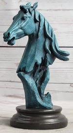 Abstract Horse Head Bust Bronze Sculpture Statue Blue Green Patina Original Art