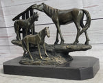 Horse Farm Horses Behind Stables Bronze Sculpture Statue Figure Equestrian Art Decor