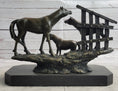 Load image into Gallery viewer, Horse Farm Horses Behind Stables Bronze Sculpture Statue Figure Equestrian Art Decor
