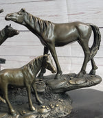 Horse Farm Horses Behind Stables Bronze Sculpture Statue Figure Equestrian Art Decor