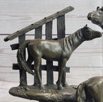 Horse Farm Horses Behind Stables Bronze Sculpture Statue Figure Equestrian Art Decor