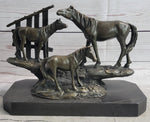 Horse Farm Horses Behind Stables Bronze Sculpture Statue Figure Equestrian Art Decor