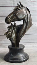 Load image into Gallery viewer, Necking Horses Bronze Bust Sculpture Statue Equestrian Decor Signed Original Art