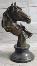 Load image into Gallery viewer, Necking Horses Bronze Bust Sculpture Statue Equestrian Decor Signed Original Art