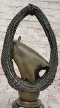 Load image into Gallery viewer, Bronze Horse Head with Braided Lasso Sculpture on Marble Base