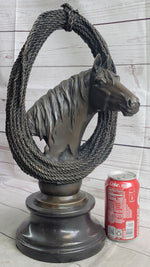 Equestrian Horse Lover Horses Bust Original Art Bronze Sculpture Statue Figure on Marble Base