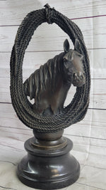 Equestrian Horse Lover Horses Bust Original Art Bronze Sculpture Statue Figure on Marble Base