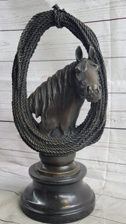 Equestrian Horse Lover Horses Bust Original Art Bronze Sculpture Statue Figure on Marble Base