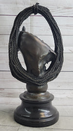 Equestrian Horse Lover Horses Bust Original Art Bronze Sculpture Statue Figure on Marble Base