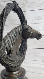 Equestrian Horse Lover Horses Bust Original Art Bronze Sculpture Statue Figure on Marble Base