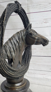 Equestrian Horse Lover Horses Bust Original Art Bronze Sculpture Statue Figure on Marble Base
