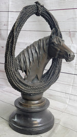Equestrian Horse Lover Horses Bust Original Art Bronze Sculpture Statue Figure on Marble Base