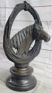 Equestrian Horse Lover Horses Bust Original Art Bronze Sculpture Statue Figure on Marble Base