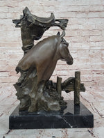 Lost Wax Bronze Casting Bust of Horse in Stables by Milo on Marble Base