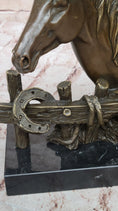 Load image into Gallery viewer, Lost Wax Bronze Casting Bust of Horse in Stables by Milo on Marble Base