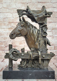 Load image into Gallery viewer, Lost Wax Bronze Casting Bust of Horse in Stables by Milo on Marble Base